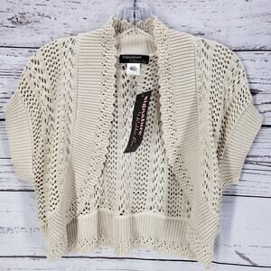 Signature By Robbie Bee Women's Beige Knit Crochet Crop Cardigan Size 8